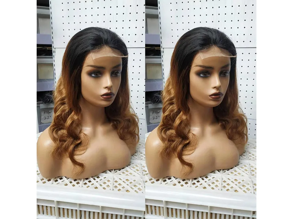 Ombre body wave lace front wig on a mannequin head