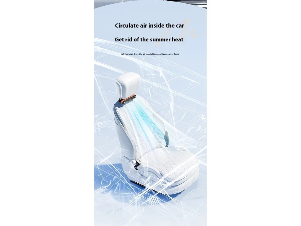 Diagram of a car seat with a headrest fan showing airflow circulation.