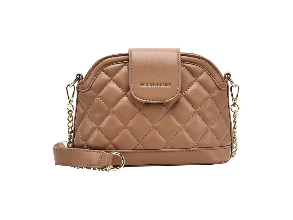 Brown quilted shoulder bag with gold chain strap