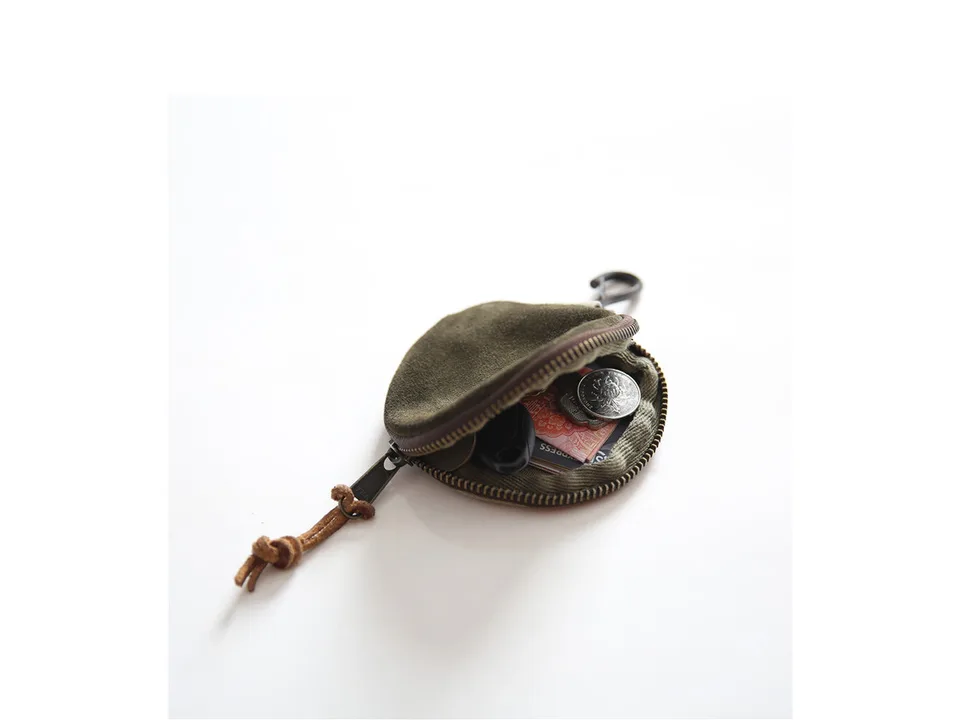Open coin purse showing items inside like coins and keys.