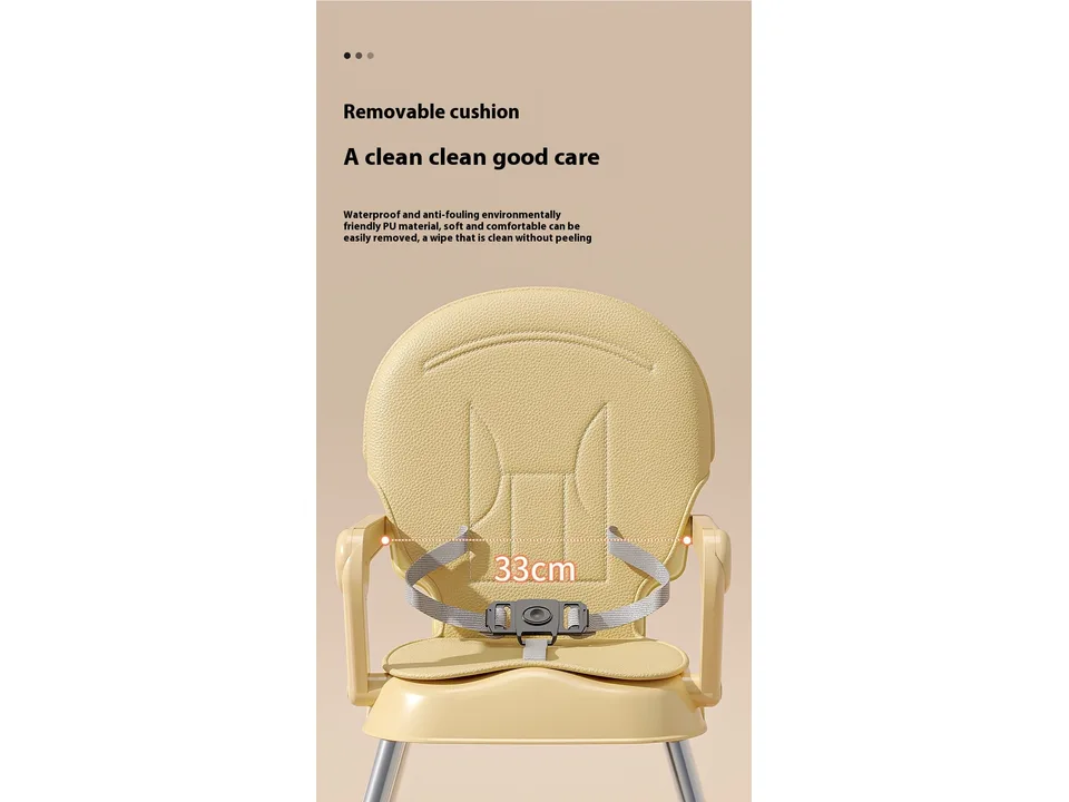 Close-up of the removable seat cushion on the high chair.
