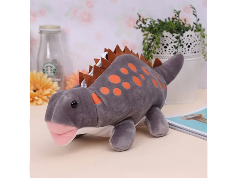Grey dinosaur plush pencil case