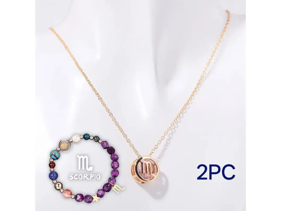Scorpio zodiac necklace and beaded bracelet set