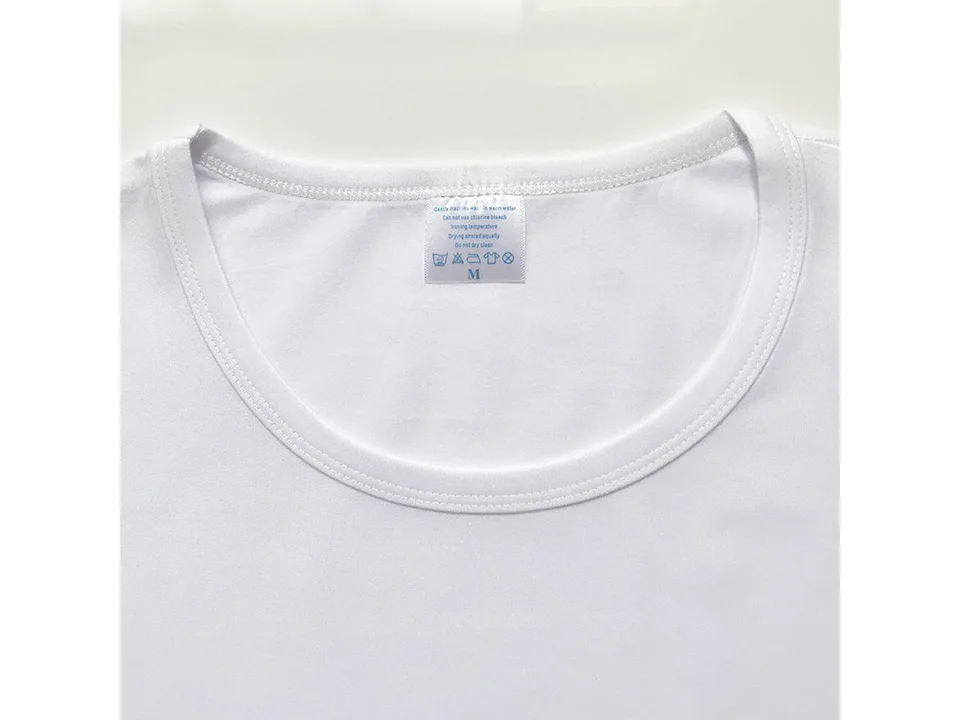 Close-up of the white t-shirt neckline and inner care label.