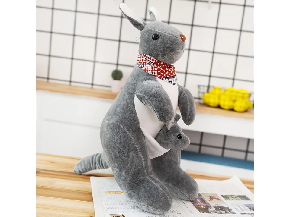Grey mother and joey kangaroo plush toy