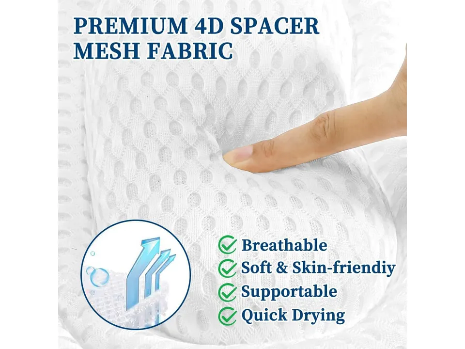 Close-up of the 4D mesh fabric texture of the bath pillow.