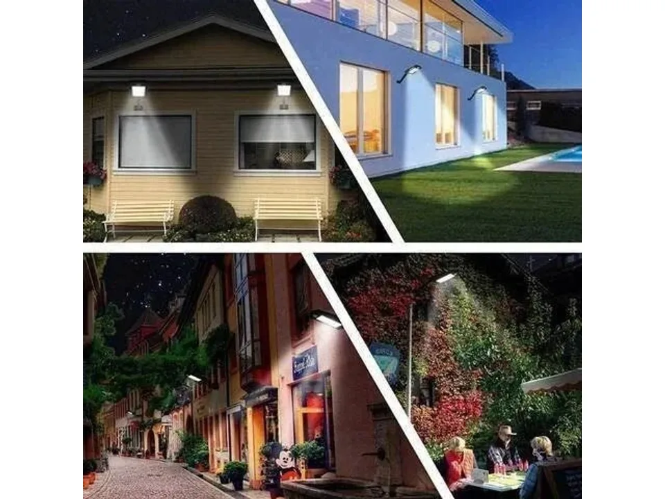 Solar wall lamps installed on the exterior of a modern house.