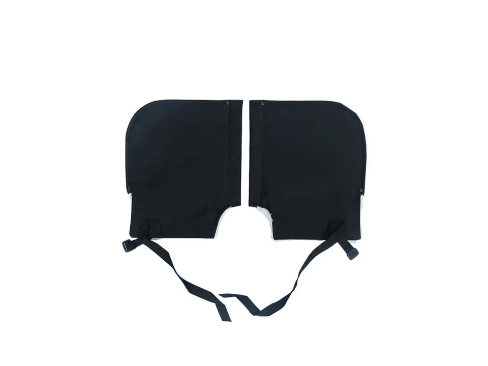 Top-down view of the two handlebar gloves laid out flat with attachment straps visible.
