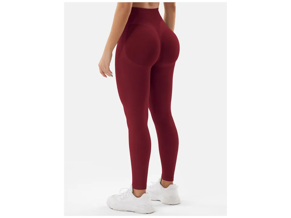 Back view of red high-waisted seamless yoga leggings