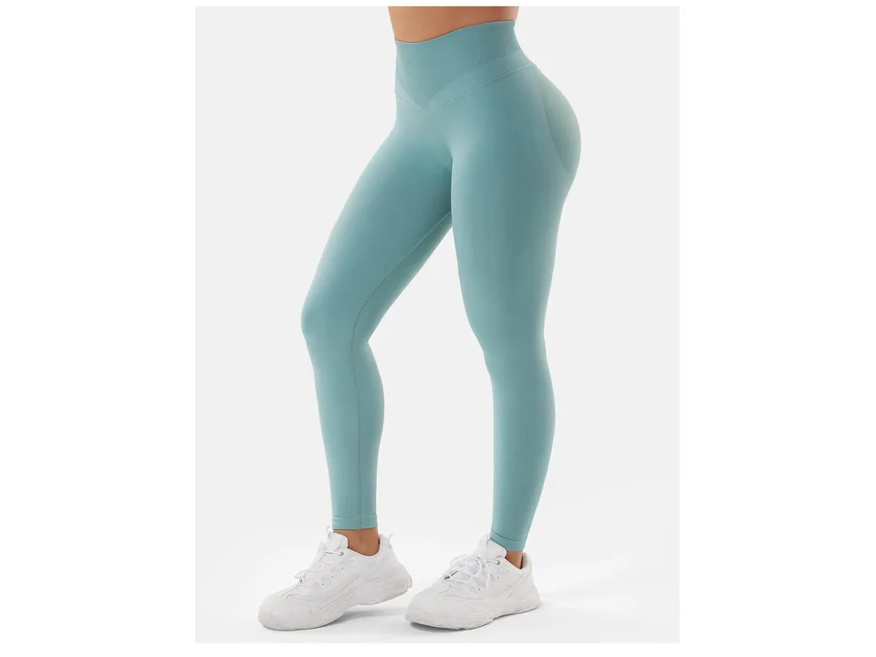 Side view of light blue high-waisted seamless yoga leggings