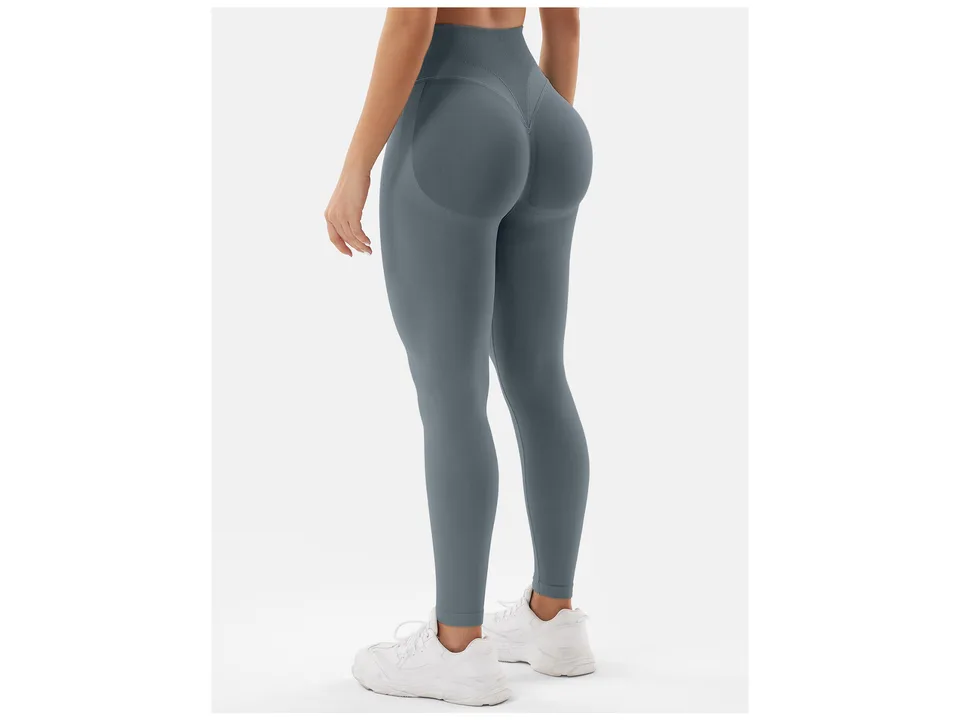 Back view of grey high-waisted seamless yoga leggings