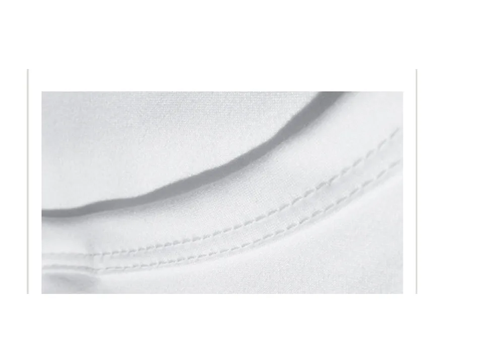 Close-up of the white t-shirt neckline stitching