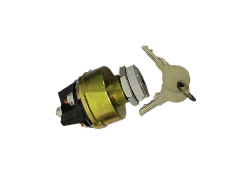 Gold-tone ignition switch with two keys.
