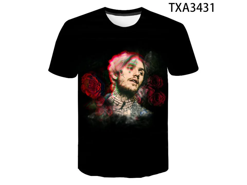 Graphic t-shirt with a black background and a portrait of a man surrounded by red roses.