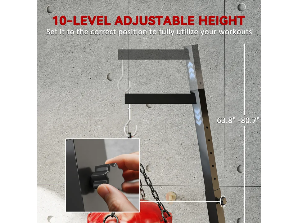 Close-up of the height adjustment knob on the punching bag stand.