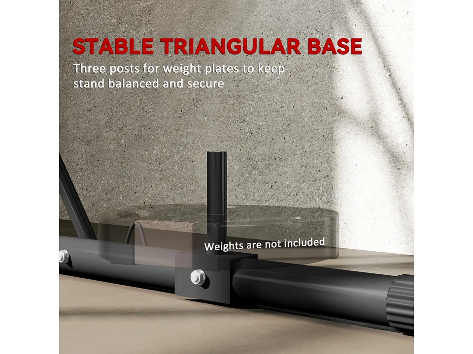 Close-up of the triangular base post for adding weight plates.