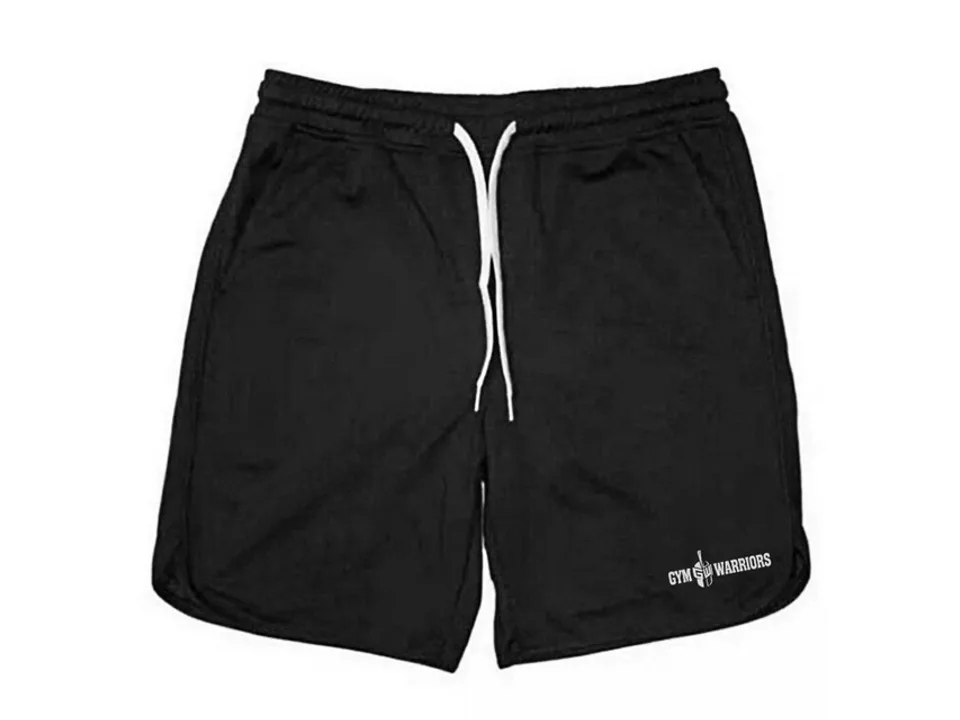 Black gym shorts with white drawstring.