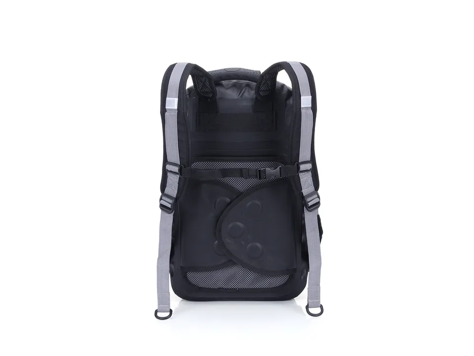 Rear view of the backpack showing the padded back panel and shoulder straps.