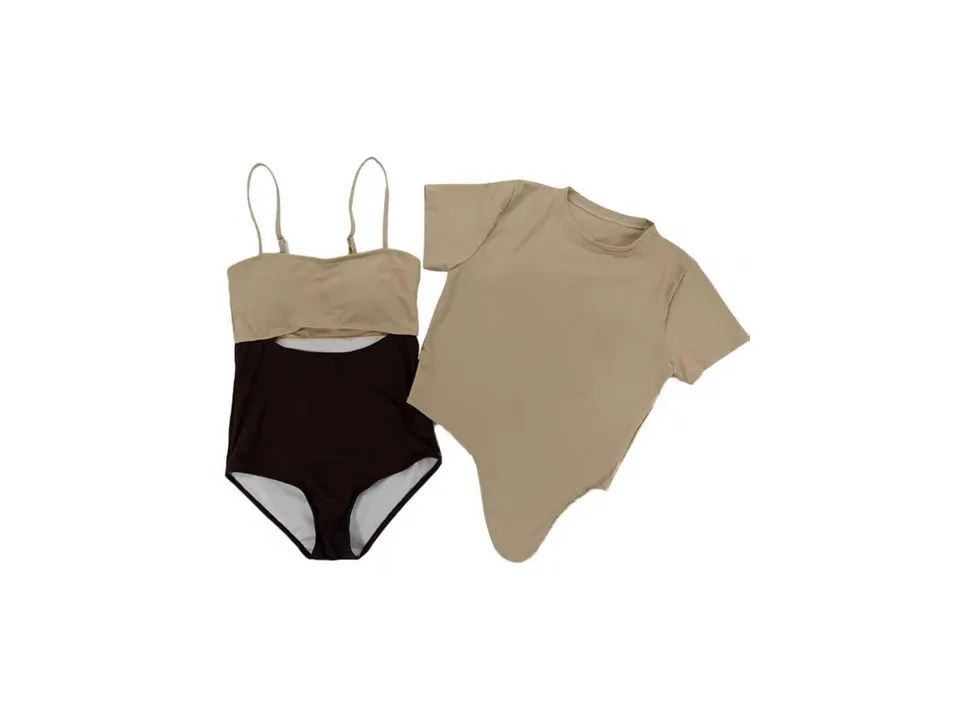 The two-piece swimsuit set laid out flat, showing the top and bottom pieces.