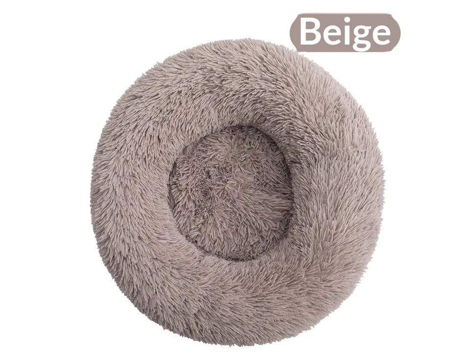 Round plush pet bed in beige