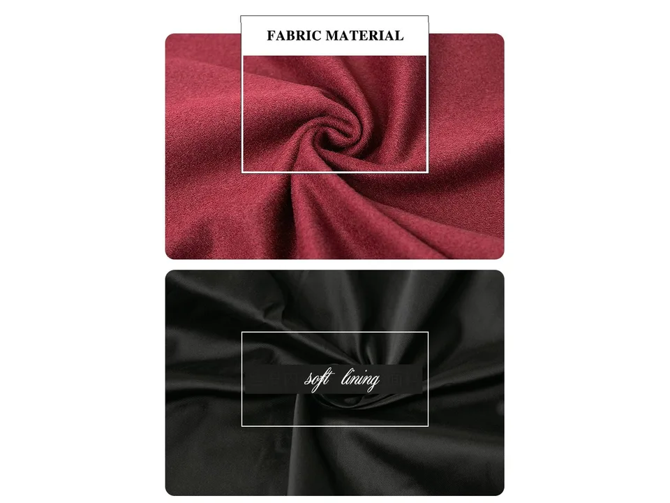 Close-up of the wine red coat fabric and the black inner lining.
