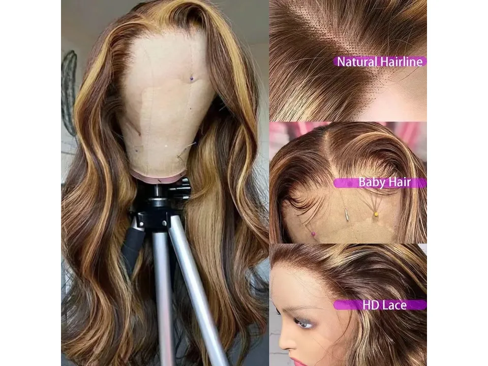 Close-up views of the wig's natural hairline, baby hair, and HD lace.