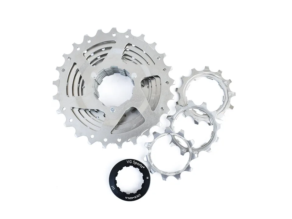 Bicycle cassette components including the main gear cluster and lockring.