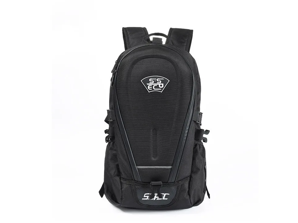 Front view of the black motorcycle backpack