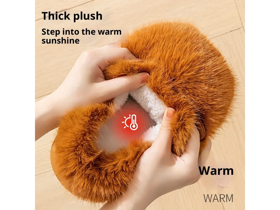 Hands holding the plush slipper open to show the soft white interior lining.