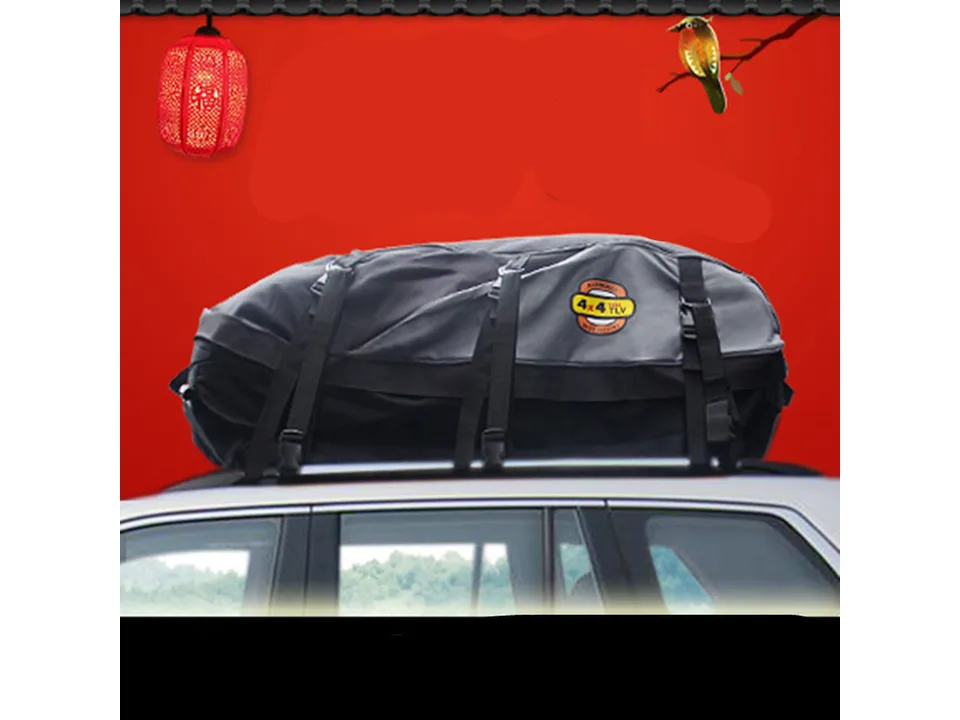 Car roof top cargo bag mounted on a vehicle roof rack.