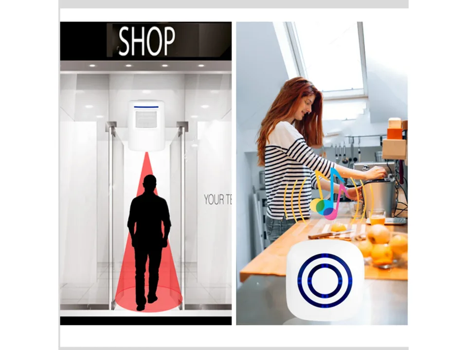 Motion sensor doorbell used as a shop entrance alarm.