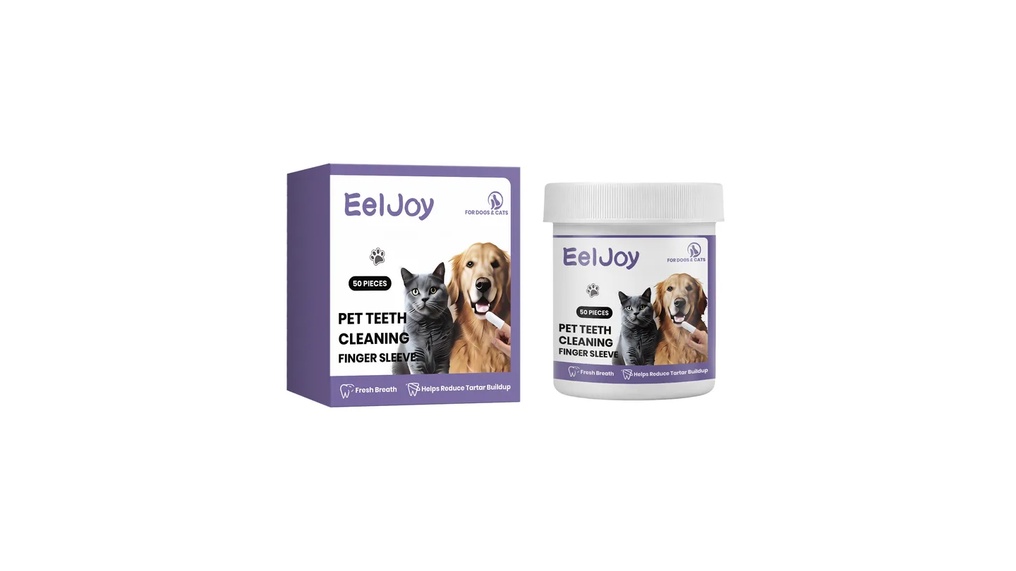 EelJoy pet teeth cleaning finger sleeves box and container, 50 pieces.