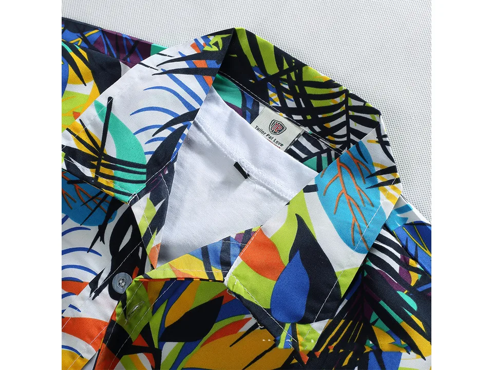 Close-up of the shirt collar and fabric pattern.