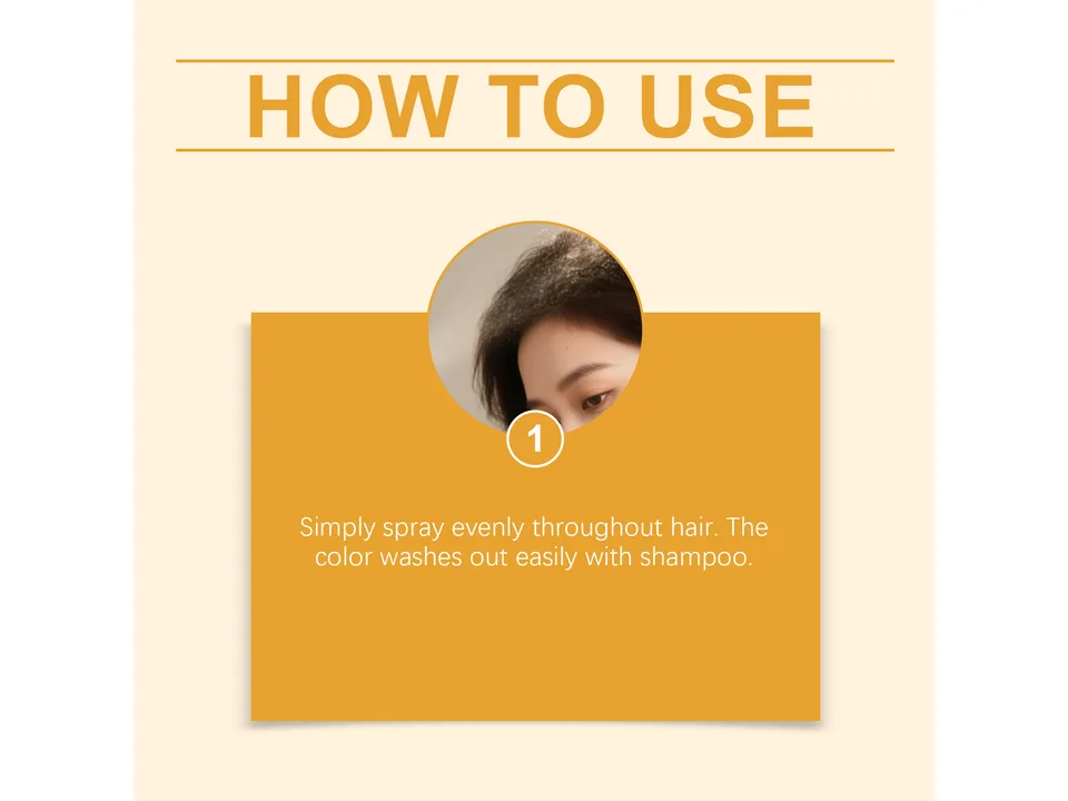 Instruction graphic showing how to spray the hair color product.