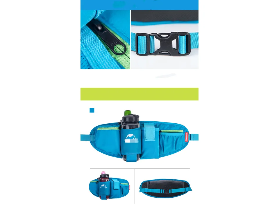 Close-up of the waist pack zipper and adjustable buckle.
