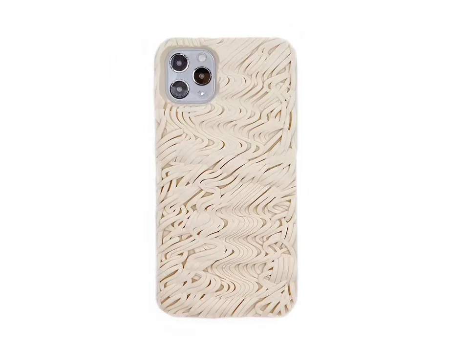 Back view of the beige noodle-textured phone case on a white background.
