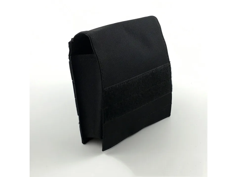 Black tactical pouch with a velcro front panel.