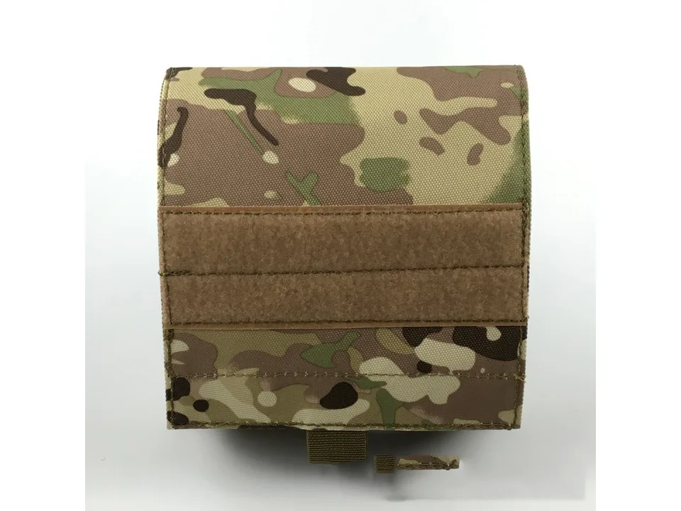 Tactical pouch in camouflage pattern with a velcro front.
