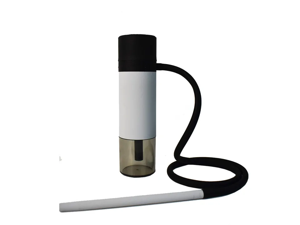 Portable hookah cup in white with hose and mouthpiece
