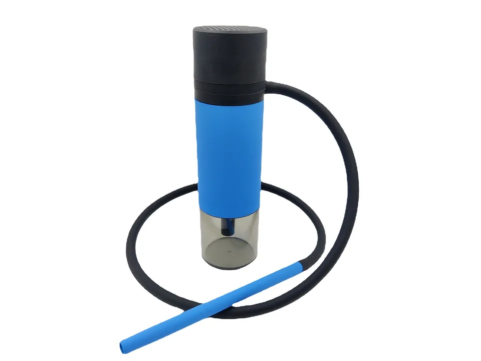 Portable hookah cup in blue with hose and mouthpiece
