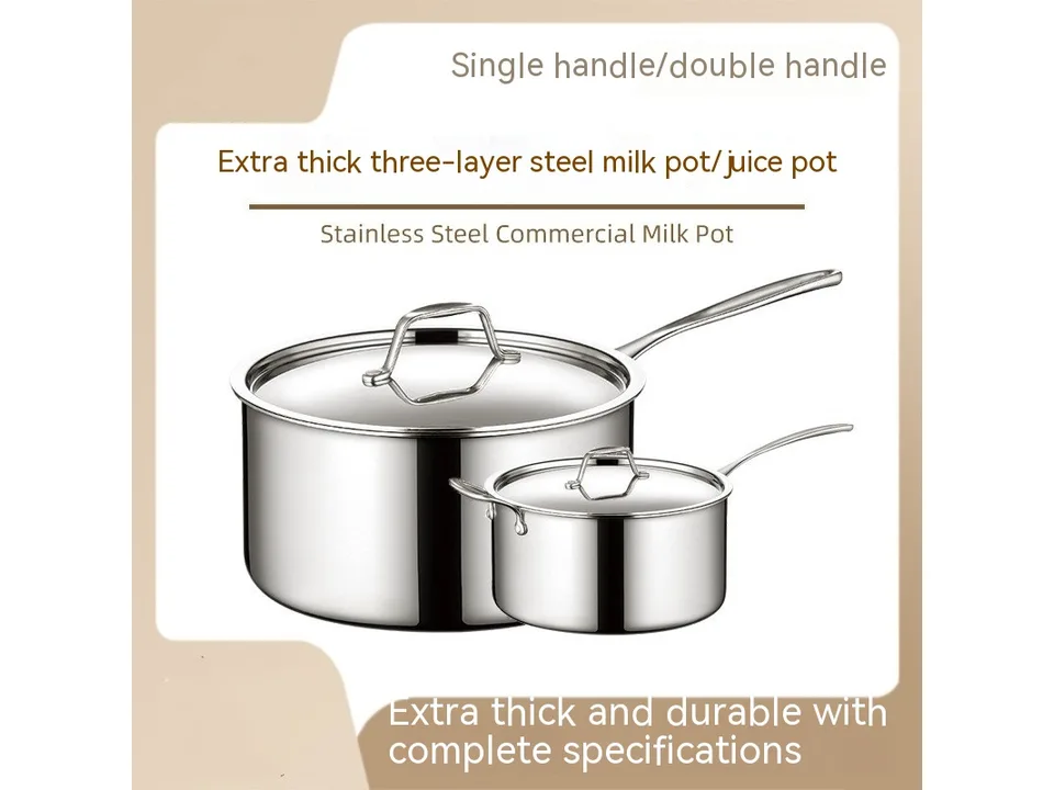 Two stainless steel sauce pots with lids of different sizes.
