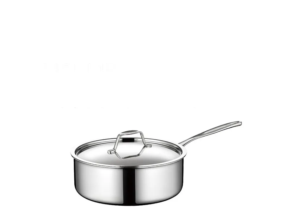 A single stainless steel sauce pot with a lid.