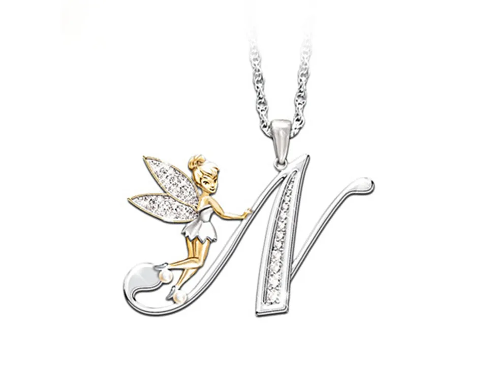 Silver and gold fairy initial pendant necklace