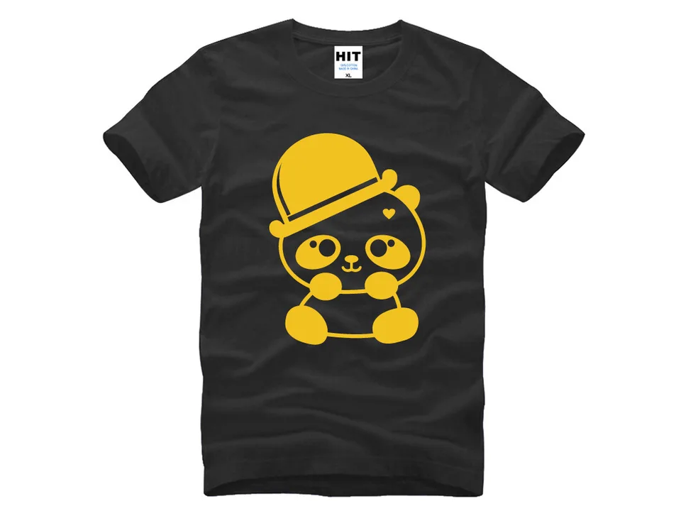 Black t-shirt with a yellow panda graphic