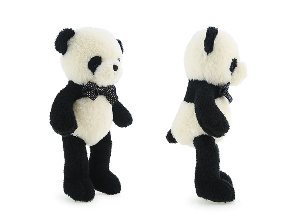 Side-by-side view of the plush panda toy from the front and side.
