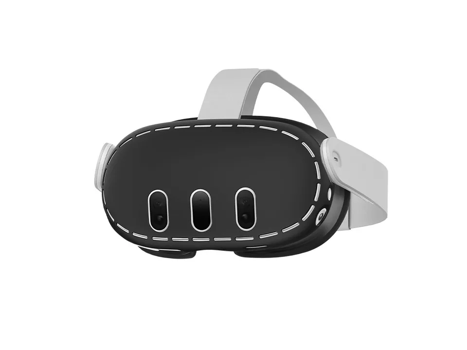 Black silicone protective cover installed on a VR headset.