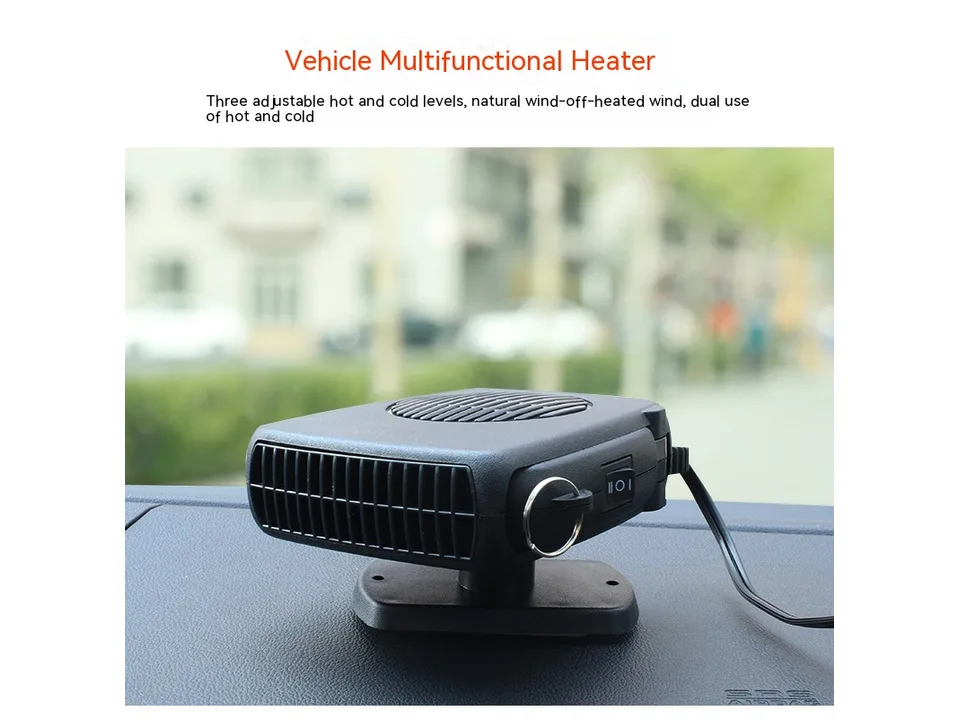 Portable car heater mounted on a dashboard.