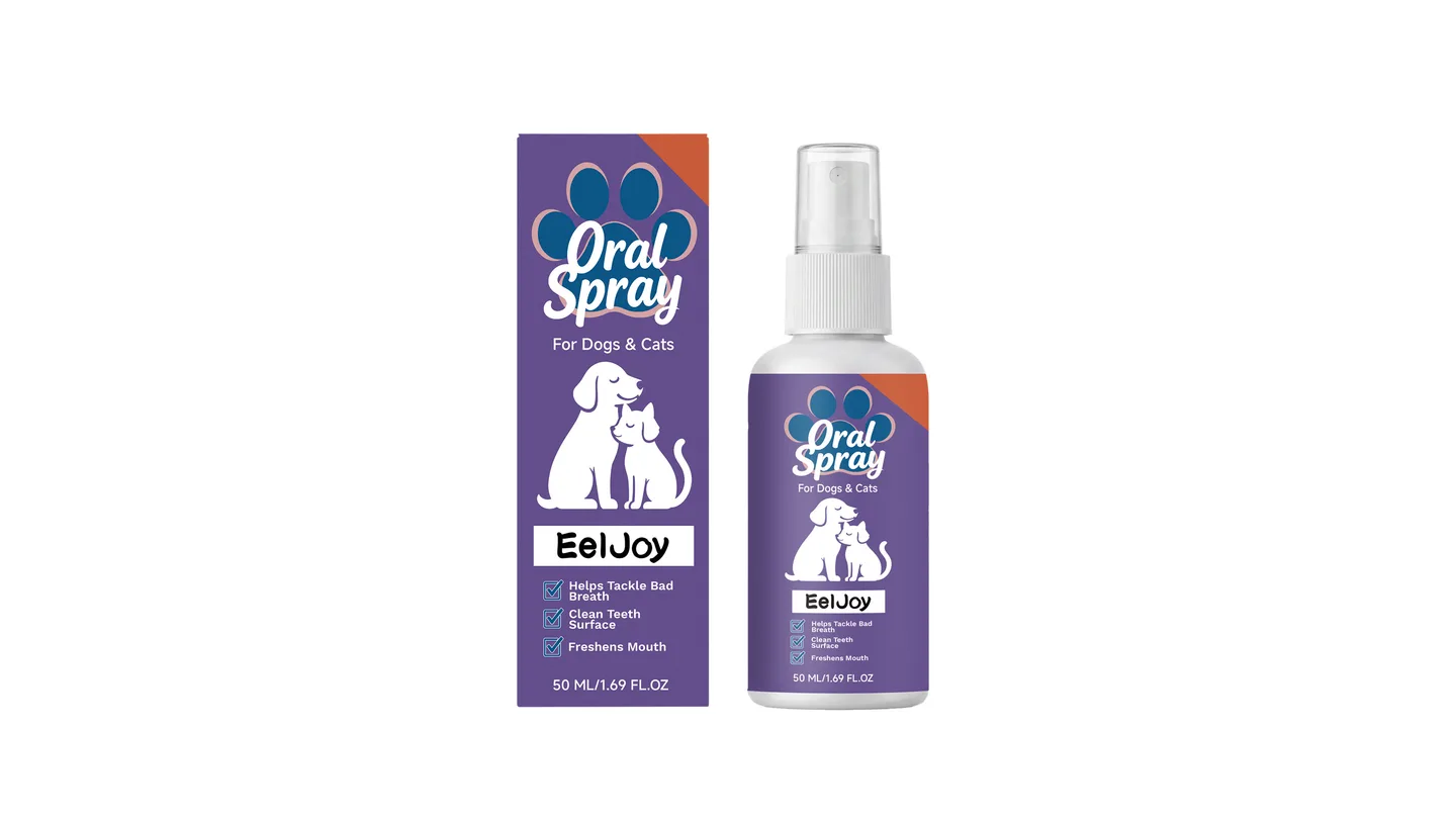 EelJoy oral spray for dogs and cats, showing the bottle and its packaging box.