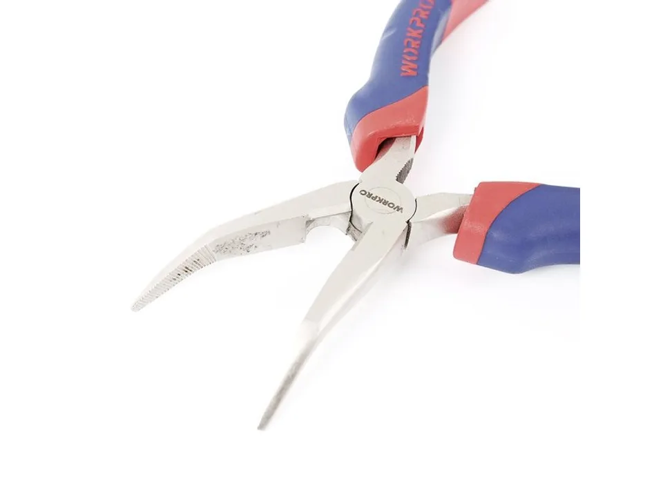 Curved nose pliers shown in an open position.