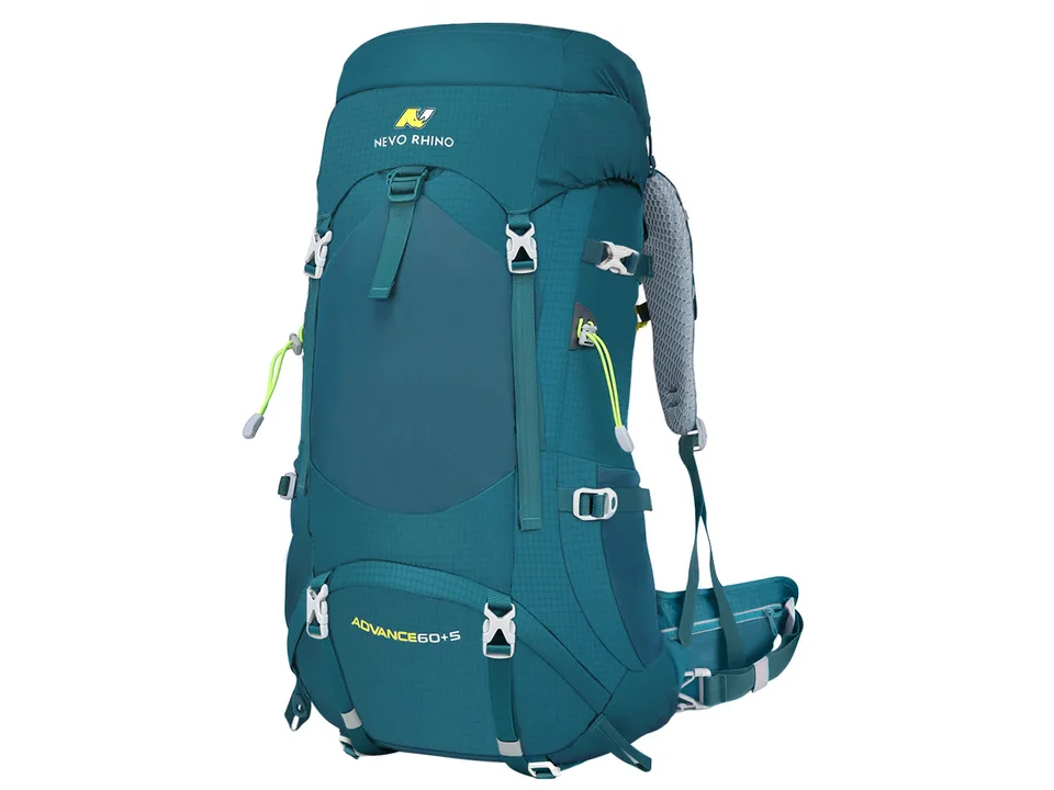 Teal hiking backpack, side view
